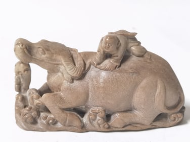 Vintage Chinese Soapstone Carved Boy Riding Ox