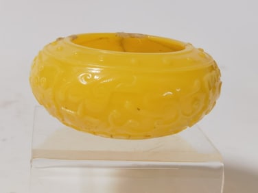 Antique Chinese Yellow Peking Glass Carved Washer