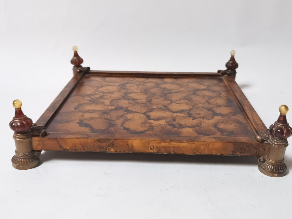 Vintage Chessboard Style Wood and Resin Tray (1 of 4)