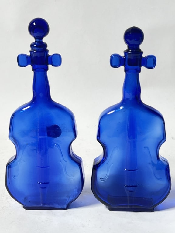 (2) Vintage Violin Shaped Cobalt Blue Glass Decant (1 of 2)