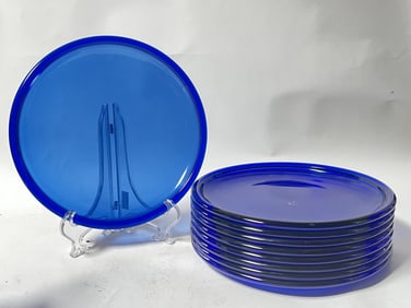 (9) Large Vintage Cobalt Blue Glass Plates