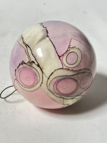 1984 Signed JJ Hand Painted Pink Art Glass Ornamen