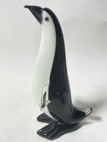Large Vintage Murano Italy Black/White Glass Pengu