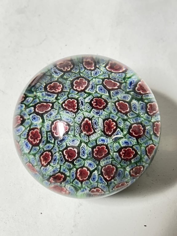 Vintage Murano Italy Millefiori Glass Paperweight: Vintage Murano Italy Millefiori Glass Paperweight, 2.25in by 3in