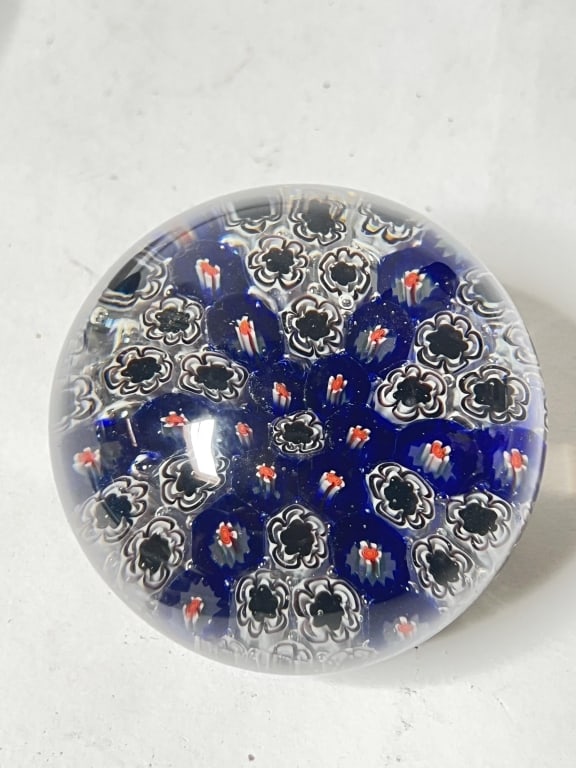 Vintage Murano Italy Millefiori Glass Paperweight: Vintage Murano Italy Millefiori Glass Paperweight, 2.25in by 3in