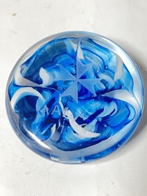 Vintage Malta Blue and White Glass Paperweight