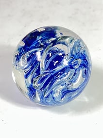 Vintage Blue and White Swirl Glass Paperweight