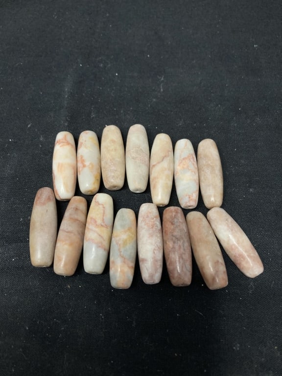 Group of Marble Tube Beads: Group of Marble Tube Beads, 1 1/8in