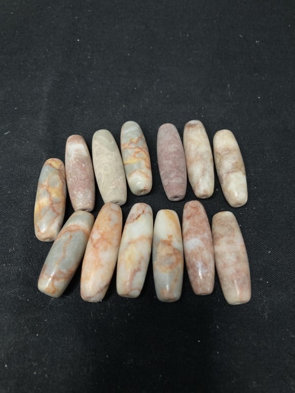 Group of Marble Tube Beads: Group of Marble Tube Beads, 1 1/8in