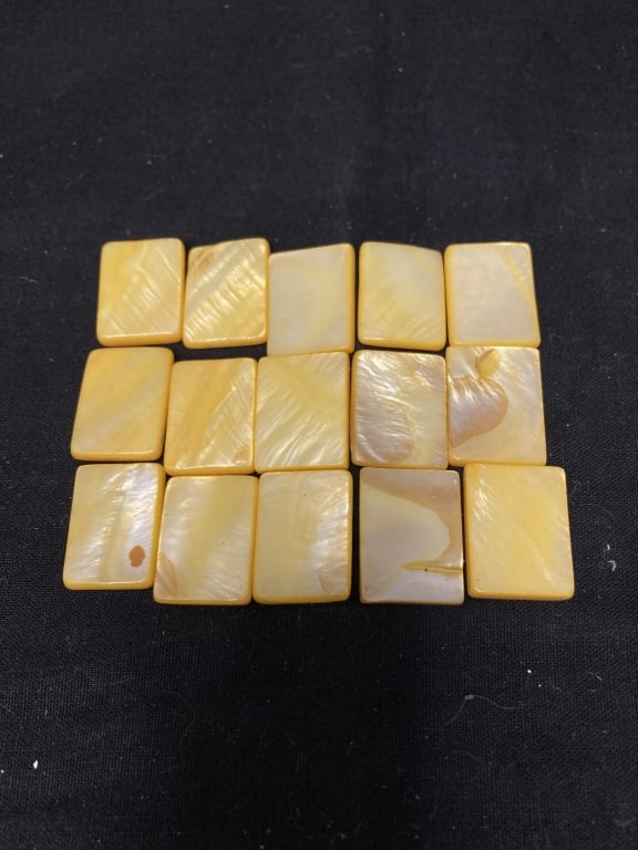 Group of Yellow Mother-of-Pearl Rectangle Flat Bea: Group of Yellow Mother-of-Pearl Rectangle Flat Beads, 0.75in