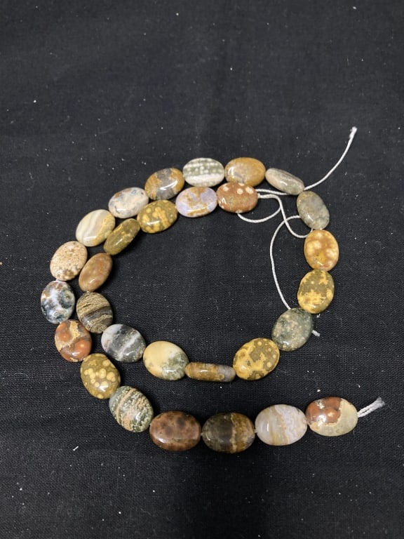 Group of Stone Oval Beads: Group of Stone Oval Beads, 0.5in