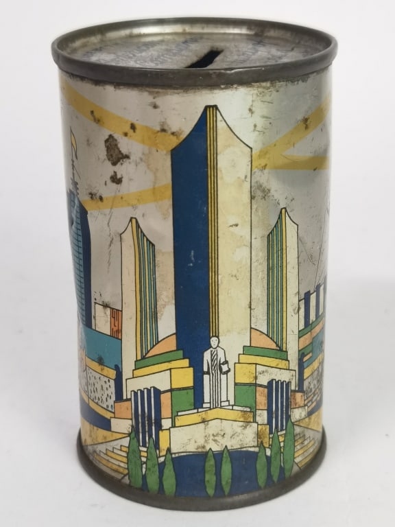 Vintage American Can Company Tin Coin Bank: Vintage American Can Company Tin Coin Bank, 3.5in