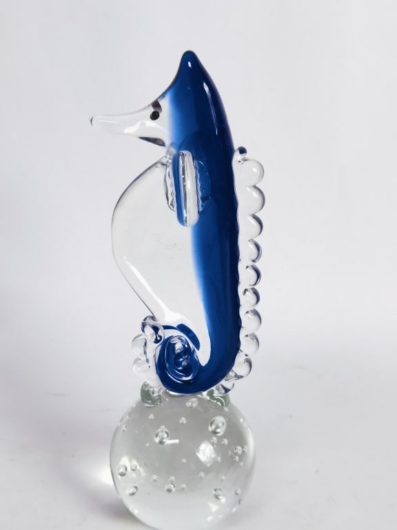 Vintage Murano Italy Blue Art Glass Seahorse: Vintage Murano Italy Blue Art Glass Seahorse, 7in