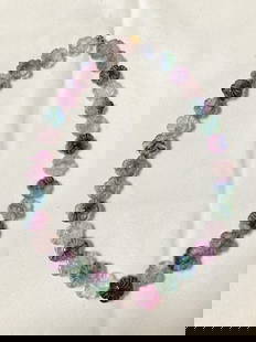 Watermelon Tourmaline Flower Bead Necklace: Watermelon Tourmaline Flower Bead Necklace, 8.75in