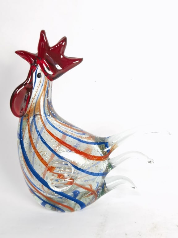 Vintage Murano Italy Striped Art Glass Rooster: Vintage Murano Italy Striped Art Glass Rooster, 8.5in