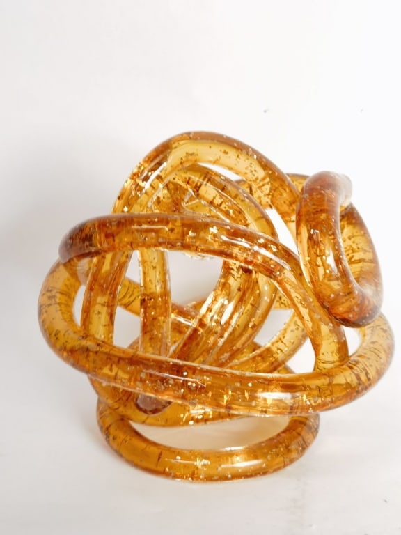 Vintage Murano Italy Amber Glass Knot Sculpture: Vintage Murano Italy Amber Glass Knot Sculpture, 5.5in by 6.5in
