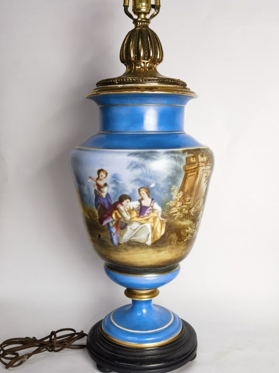 Antique French Severes Hand Painted Table Lamp (1 of 12)