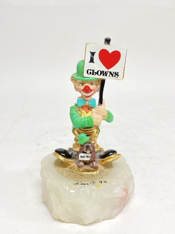 Limited Ed. 1992 Ron Lee "Me Too!" Clown on Onyx B: Limited Ed. 1992 Ron Lee "Me Too!" Clown on Onyx Base, 1715/3500, 5.25in