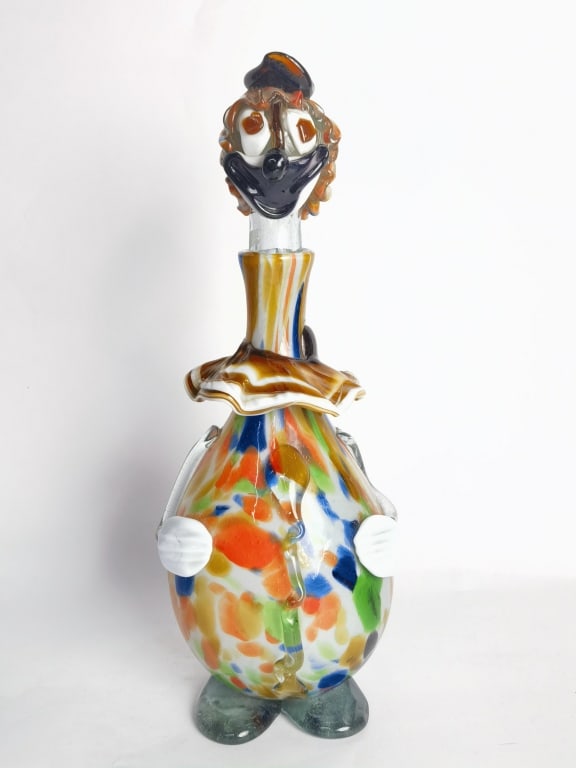 Vintage Murano Italy Art Glass Clown Decanter: Vintage Murano Italy Art Glass Clown Decanter, 14in