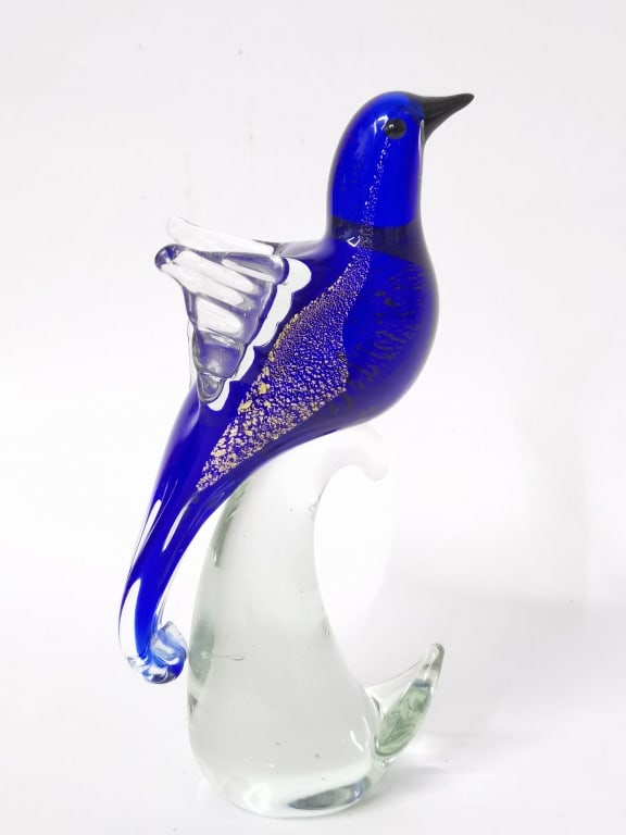Vintage Murano Italy Glitter Art Glass Pigeon: Vintage Murano Italy Glitter Art Glass Pigeon, 9.5in