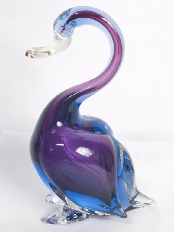 Vintage Murano Italy Sommerso Glass Duck: Vintage Murano Italy Sommerso Glass Duck, 7.5in