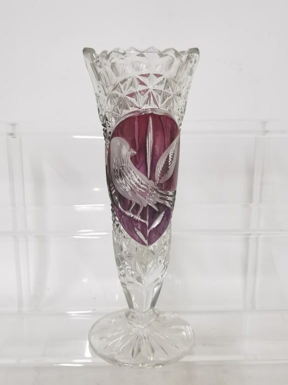 Amaris by Nachtmann Cranberry Cut -to-Clear Vase: Amaris by Nachtmann Cranberry Cut -to-Clear Vase, 8.5in