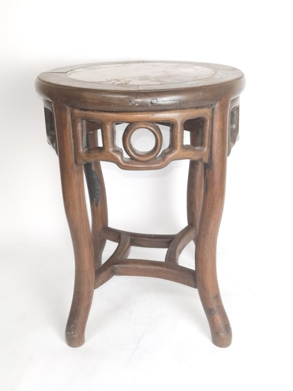 Chinese Marble Inlay Hongmu Carved Garden Seat (1 of 5)