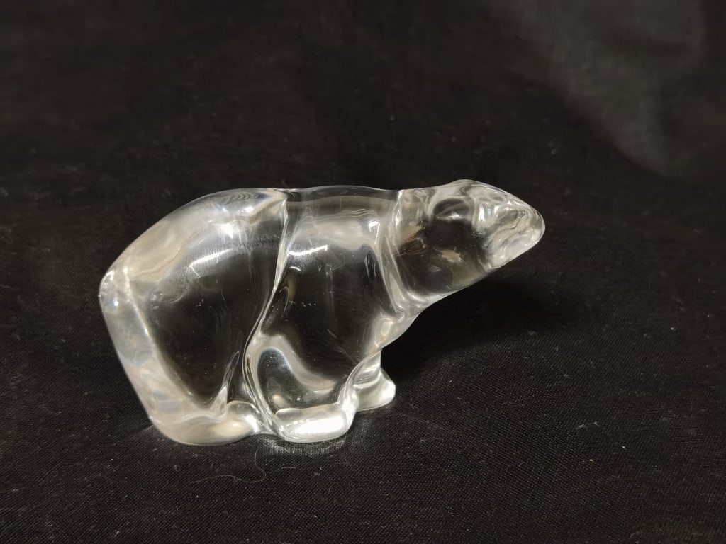Vintage Crystal Glass Bear, Marked: Vintage Crystal Glass Bear, Marked, 2in by 3.25in
