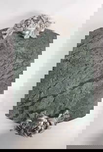 Vintage Green Marble Cheese Tray with Pewter Handl: Vintage Green Marble Cheese Tray with Pewter Handles, 18in by 11.75in