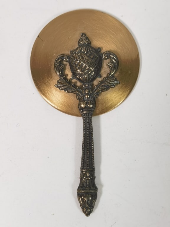 Vintage French Style Brushed Metal Hand Mirror: Vintage French Style Brushed Metal Hand Mirror, 4.5in