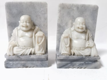 Pr. of Vintage Chinese Soapstone Buddha Book Ends