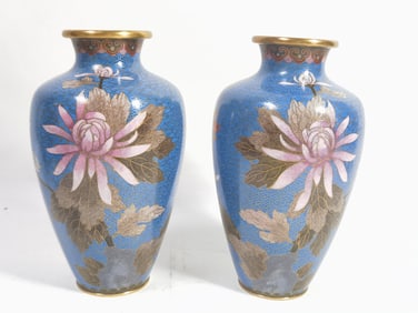 Pr. of Vintage Chinese Cloisonne Flower Vases