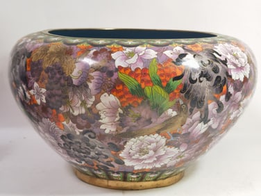 Large Vintage Chinese Cloisonne Bird/Flower Jardin