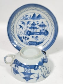 Antique Chinese Export Porcelain B&W Tea Cup Set