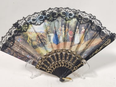 Vintage Black Lace Fabric Fan