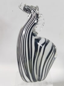 Vintage Murano Italy Black/White Stripe Glass Zebr