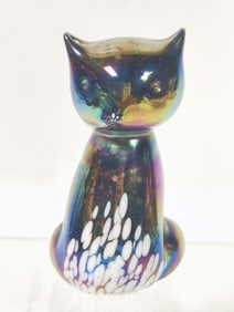 Vintage Iridescent White Splatter Glass Cat