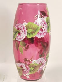 Vintage Fenton Style Hand Painted Glass Vase