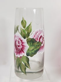 Vintage Fenton Style Hand Painted Glass Vase