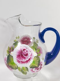 Vintage Fenton Style Hand Painted Glass Pitcher