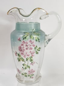 Vintage Fenton Style Hand Painted Glass Pitcher