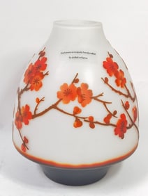 Vintage Galle Style Red Plum Flower Glass Vase