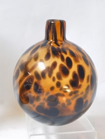 Vintage Hand Blown Tortoise Shell Glass Vase