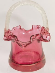 Vintage Fenton Cranberry Glass Ruffled Rim Basket