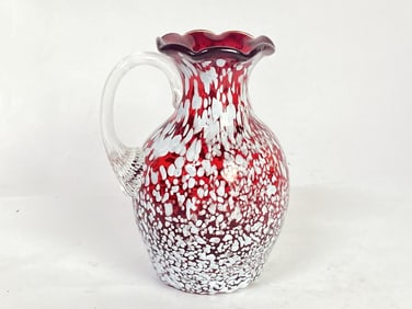 Vintage Cranberry Glass Splatter Vase