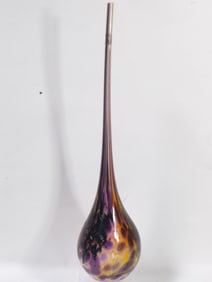 Large Vintage Poland Multicolor Art Glass Vase