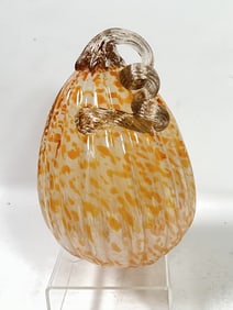 Large Vintage Orange/White Art Glass Pumpkin