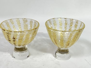 Pr. of Vintage Murano Italy Glitter Art Glass Cups