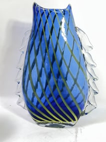 Vintage Murano Italy Swirl Strip Blue Art Glass Va