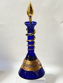 Antique Bohemian Gilt Cobalt Blue Glass Decanter